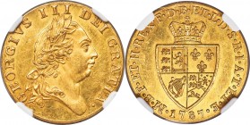 George III gold Proof Pattern Guinea 1787 PR62 NGC, KM-Pn62, W&R-104, Farey-1720. A visually enticing Proof Pattern representative of George III's "Sp...