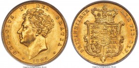 George IV gold Sovereign 1825 MS65 PCGS, KM696, S-3801, Marsh-10. Of simply remarkable preservation for this "Bare Head" Sovereign issue of George IV....