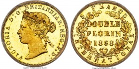 Victoria gold Proof Pattern Double Florin (5 Francs) 1868 PR65 Deep Cameo PCGS, KM-PnS115, W&R-372 (R4). Plain edge. By William Wyon. Known for his ex...