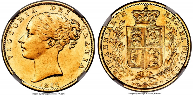 Victoria gold "Ansell" Sovereign 1859 AU53 NGC, KM736.3, S-3852E, Marsh-42A. Of ...