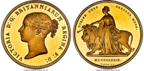 Victoria gold Proof "Una and the Lion" 5 Pounds 1839 PR62+ Deep Cameo PCGS, KM742, S-3851, W&R-278. DIRIGE legend, medal alignment. Small lettered edg...