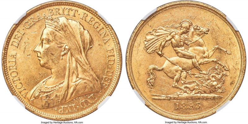 Victoria gold 5 Pounds 1893 MS62 NGC, KM787, S-3872. A popular gold type bearing...