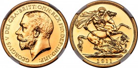 George V gold Proof 2 Pounds 1911 PR66 Cameo NGC, KM821, S-3995. A pristine jewel that demonstrates all the hallmarks of gem preservation. Watery refl...