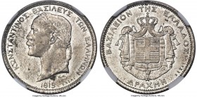 Constantine I copper-nickel Specimen Essai Drachma 1915 SP63 NGC, Paris mint, KM-E32, Divo-P100 (see note), Karamitsos-T.86. C. Dimitriades as engrave...