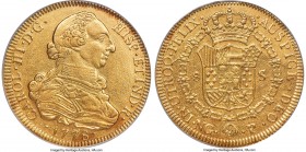 Charles III gold 8 Escudos 1778 NG-P AU Details (Cleaned) PCGS, Nueva Guatemala mint, KM40, Fr-10, Onza-669. Large Date variety. A rare date, and one ...