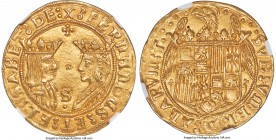 Ferdinand & Isabella (1474-1504) gold 2 Excelentes ND (from 1497)-S MS65 S NGC, Seville mint, Cal-746 (prev. Cal-74), Cay-2927, ORC-197. 7.02gm. :X: F...