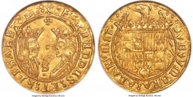 Ferdinand & Isabella (1474-1504) gold 2 Excelentes ND (from 1497)-S MS65 NGC, Seville mint, Fr-129, Cay-2926, Cal-733 (prev. Cal-75). :X: FERnAnDuS: E...