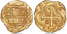 Philip IV gold 8 Escudos ND (1631-1653) S-R AU58 NGC, Seville mint, KM59.2, Cal-Type 406 (prev. Cal-Type 15), cf. Cay-6757 (for type). 26.75gm. A fair...
