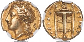 SICILY. Syracuse. Agathocles (317-289 BC). EL 50 or 25 litrai (15mm, 3.58 gm, 4h). NGC Choice XF 5/5 - 3/5, edge marks. Pre-royal coinage, ca. 310-304...