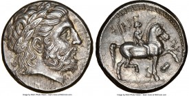 MACEDONIAN KINGDOM. Philip II (359-336 BC). AR tetradrachm (23mm, 14.27 gm, 12h). NGC Choice AU 5/5 - 4/5. Posthumous issue of Pella, ca. 323-315 BC. ...