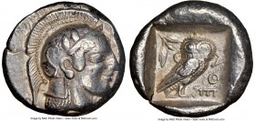 ATTICA. Athens. Ca. 475-465 BC. AR tetradrachm (24mm, 17.19 gm, 7h). NGC Choice VF 4/5 - 4/5. Head of Athena right with frontal eye and "archaic smile...