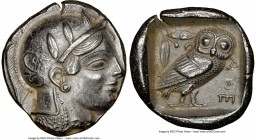 ATTICA. Athens. Ca. 465-455 BC. AR tetradrachm (26mm, 17.12 gm, 2h). NGC AU 4/5 - 4/5, Fine Style. Head of Athena right, wearing earring and crested A...
