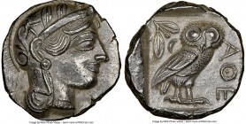 ATTICA. Athens. Ca. 440-404 BC. AR tetradrachm (25mm, 17.20 gm, 9h). NGC MS 5/5 - 4/5. Mid-mass coinage issue. Head of Athena right, wearing earring a...