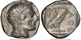 ATTICA. Athens. Ca. 440-404 BC. AR tetradrachm (24mm, 17.19 gm, 1h). NGC Choice AU S 5/5 - 4/5. Mid-mass coinage issue. Head of Athena right, wearing ...