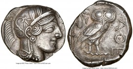 ATTICA. Athens. Ca. 440-404 BC. AR tetradrachm (25mm, 17.14 gm, 2h). NGC Choice AU 5/5 - 4/5. Mid-mass coinage issue. Head of Athena right, wearing ea...
