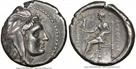 PAPHLAGONIA. Amastris. Queen Amastris (ca. 305-285/4 BC). AR stater or didrachm (22mm, 9.73 gm, 12h). NGC Choice XF 4/5 - 4/5. Head of Mên, Amastris o...