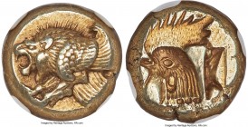 LESBOS. Mytilene. Ca. 521-478 BC. EL sixth-stater or hecte (10mm, 2.51 gm, 2h). NGC AU 5/5 - 5/5. Forepart of winged lion left / Incuse head of rooste...