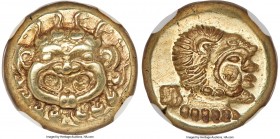 LESBOS. Mytilene. Ca. 521-478 BC. EL sixth-stater or hecte (10mm, 2.55 gm, 12h). NGC AU 5/5 - 4/5. Archaic gorgoneion facing, tongue protruding / Incu...