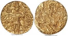 INDIA. Kushan Empire. Vasudeva II (ca. AD 267-300). AV dinar (21mm, 1h). ANACS MS 62. Main mint, Mathura/Gandhara. Vasudeva standing facing, nimbate h...