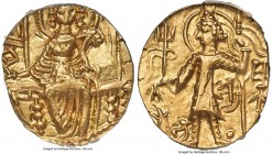 INDIA. Kushan Empire. Shaka (ca. AD 305-335). AV dinar (21mm, 1h). ANACS AU 58. Uncertain mint. Shaka standing facing, nimbate head left, sacrificing ...