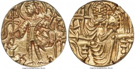 INDIA. Kushan Empire. Shaka (ca. AD 305-335). AV dinar (19mm, 12h). ANACS MS 62. Uncertain mint. Shaka standing facing, nimbate head left, sacrificing...
