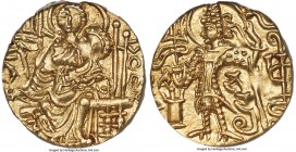 INDIA. Kushan Empire. Kipunada (ca. AD 335-350). AV dinar (19mm, 11h). ANACS MS 62. Uncertain mint. Kipunada standing facing, nimbate head left, sacri...