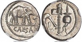 Julius Caesar, as Dictator (49-44 BC). AR denarius (17mm, 3.79 gm, 2h). NGC MS 4/5 - 5/5. Military mint traveling with Caesar in northern Italy, ca. 4...