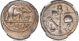 Julius Caesar, as Dictator (49-44 BC). AR denarius (19mm, 3.96 gm, 11h). NGC Choice AU S 5/5 - 5/5. Military mint traveling with Caesar in northern It...