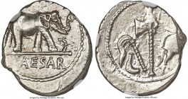 Julius Caesar, as Dictator (49-44 BC). AR denarius (19mm, 4.22 gm, 1h). NGC Choice AU 4/5 - 4/5. Military mint traveling with Caesar in northern Italy...