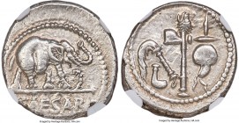 Julius Caesar, as Dictator (49-44 BC). AR denarius (19mm, 3.95 gm, 12h). NGC Choice XF 4/5 - 5/5. Military mint traveling with Caesar in northern Ital...