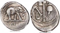 Julius Caesar, as Dictator (49-44 BC). AR denarius (18mm, 3.95 gm, 2h). NGC XF 3/5 - 4/5, brushed. Military mint traveling with Caesar in northern Ita...