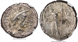 Julius Caesar, as Dictator (49-44 BC). AR denarius (18mm, 3.88 gm, 9h). NGC Choice XF 4/5 - 3/5, bankers mark. Rome, February-March 44 BC, L. Aemilius...