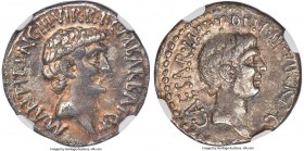 Marc Antony and Octavian, as Imperators and Triumvirs (43-33 BC). AR denarius (18mm, 3.52 gm, 11h). NGC Choice VF 5/5 - 2/5, bankers mark. Ephesus, 41...