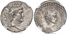 Marc Antony and Octavian, as Imperators and Triumvirs (43-33 BC). AR denarius (19mm, 3.91 gm, 3h). NGC XF 4/5 - 4/5. Military mint traveling with Anto...