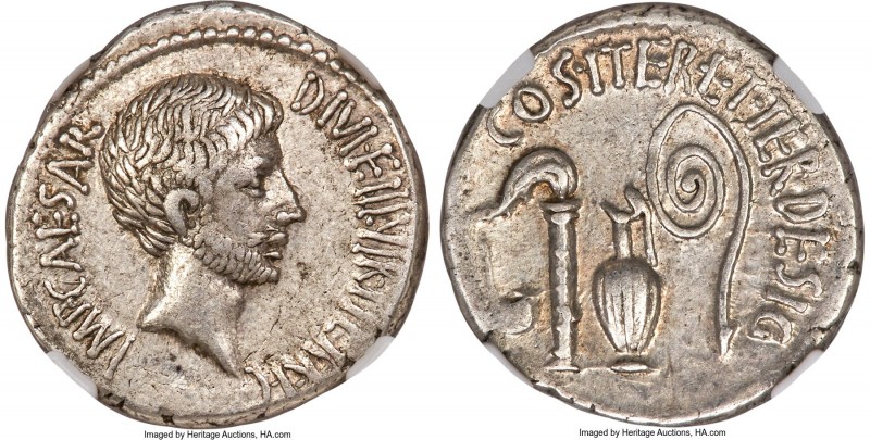 Octavian, as Imperator and Triumvir (43-33 BC). AR denarius (19mm, 3.88 gm, 12h)...