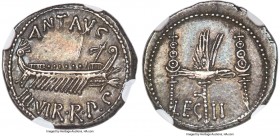 Marc Antony, as Triumvir and Imperator (43-30 BC). AR denarius (18mm, 3.81 gm, 7h). NGC AU S 4/5 - 5/5. Legionary issue, mint moving with Antony in Gr...