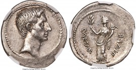 Octavian, as Sole Imperator (30-27 BC). AR denarius (21mm, 3.84 gm, 4h). NGC AU S 5/5 - 4/5, Fine Style. Italian mint (Brundisium or Rome?), ca. 32-31...