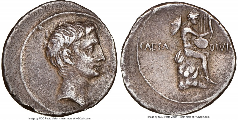 Octavian, as Sole Imperator (30-27 BC). AR denarius (19mm, 3.85 gm, 8h). NGC XF ...
