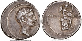Octavian, as Sole Imperator (30-27 BC). AR denarius (19mm, 3.85 gm, 8h). NGC XF 4/5 - 3/5, edge marks. Italian mint (Rome?), ca. 32-31 BC. Bare head o...
