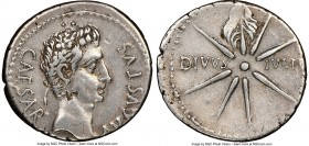 Augustus (27 BC-AD 14). AR denarius (20mm, 3.87 gm, 6h). NGC Choice VF 5/5 - 3/5, bankers mark. Spain, Caesaraugusta (?), 19-18 BC. CAESAR-AVGVSTVS, h...