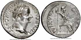 Tiberius (AD 14-37). AR denarius (18mm, 3.69 gm, 4h). NGC AU 4/5 - 2/5, brushed. Lugdunum, ca. AD 15-18. TI CAESAR DIVI-AVG F AVGVSTVS, laureate head ...
