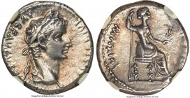 Tiberius (AD 14-37). AR denarius (18mm, 3.58 gm, 12h). NGC XF 4/5 - 3/5. Lugdunum, ca. AD 15-18. TI CAESAR DIVI-AVG F AVGVSTVS, laureate head of Tiber...