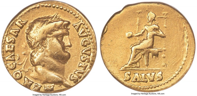 Nero (AD 54-68). AV aureus (19mm, 7.25 gm, 6h). ANACS VF 30, repaired. Rome, AD ...