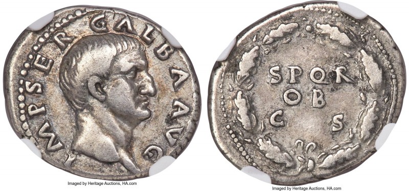 Galba (AD 68-69). AR denarius (19mm, 3.42 gm, 6h). NGC Choice VF 5/5 - 3/5. Rome...