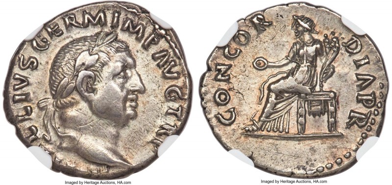 Vitellius (16 April-22 December AD 69). AR denarius (19mm, 3.46 gm, 6h). NGC Cho...