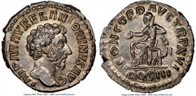 Marcus Aurelius (AD 161-180). AR denarius (19mm, 3.32 gm, 6h). NGC Choice MS 5/5 - 5/5. Rome, AD 161-162. IMP M AVREL ANTONINVS AVG, bare head of Marc...