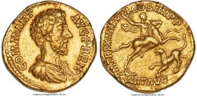 Commodus (AD 177-192). AV aureus (20mm, 7.15 gm, 12h). NGC XF 5/5 - 2/5, ex-jewelry, bent. Rome, AD 184-185. COMM•ANT-AVG•P•BRIT, bare headed, draped ...