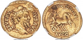 Septimius Severus (AD 193-211). AV aureus (20mm, 7.16 gm, 11h). NGC Fine 5/5 - 1/5, damage. Rome, AD 202-210. SEVERVS-PIVS AVG, laureate head of Septi...