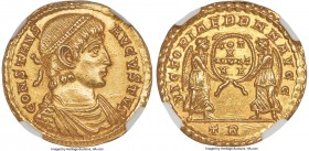 Constans, as Augustus (AD 337-350). AV solidus (22mm, 4.48 gm, 5h). NGC MS 4/5 - 4/5. Trier, ca. AD 347-348. CONSTANS-AVGVSTVS, pearl-diademed, draped...