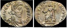 Eugenius, Western Roman Empire (AD 392-394). AR siliqua (18mm, 1.54 gm, 12h). NGC AU 3/5 - 3/5. Trier. D N EVGENI-VS P F AVG, pearl-diademed, draped a...
